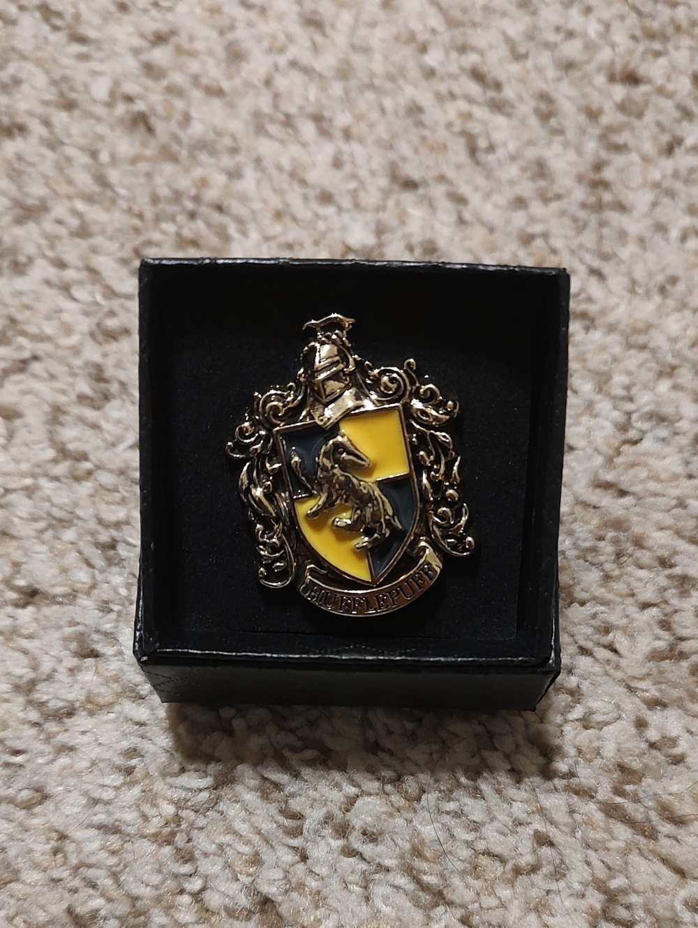 Harry Potter Gold-Tone Yellow and Black Crest Shield Brooch Pin
